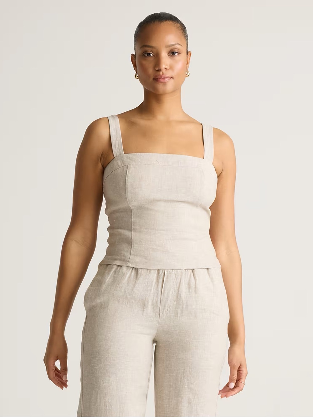 Quince 100% European Linen Fitted Tank Flax